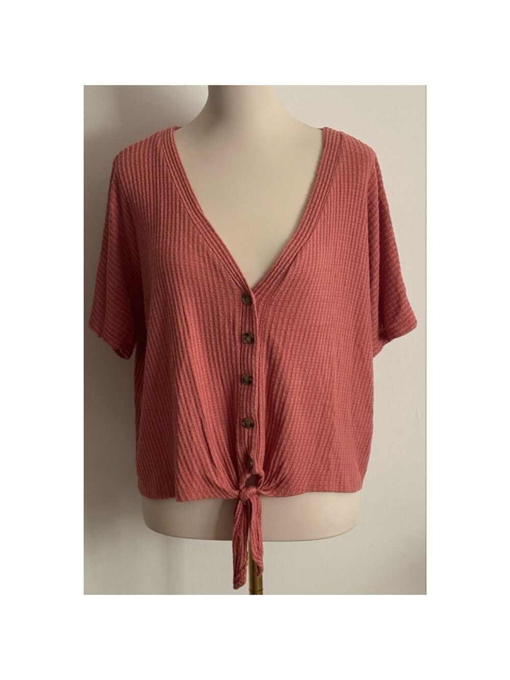 Women's PINK REPUBLIC Charming Rose Waffle Knit Tie Front Top XXL